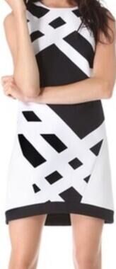 Tibi Transit Mini Sheath Dress Abstract Crew Neck 100% Cotton Black White 2